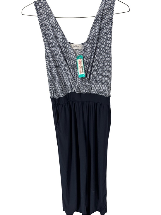 Kaileigh Pants - Kaileigh Navy and White Printed V-Neck Jumpsuit